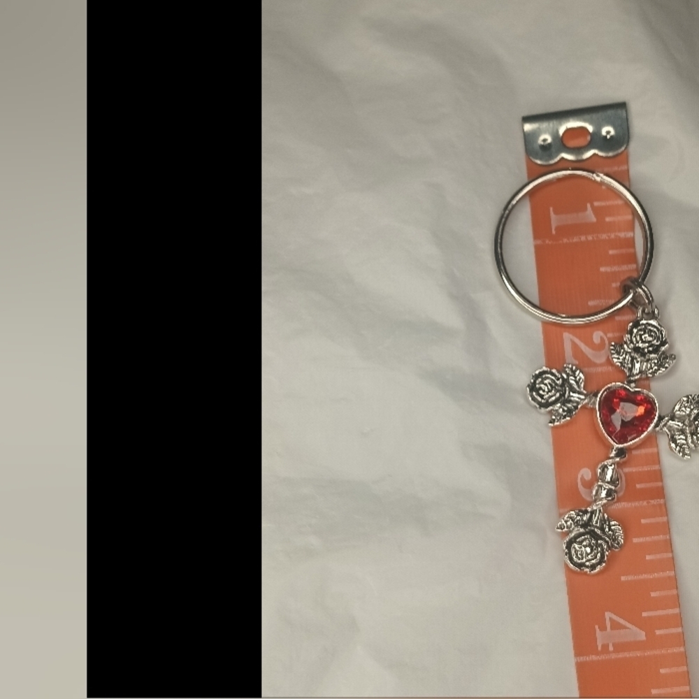 Silver Tone Cross Heart Charm Keychain Bag - Picture 4 of 5
